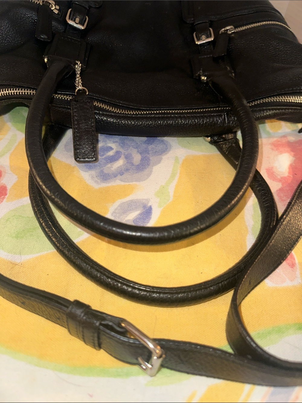 Cole Haan Black Gramercy Archer Leather Satchel Bag w Crossbody Strap & Charm - Picture 13 of 15